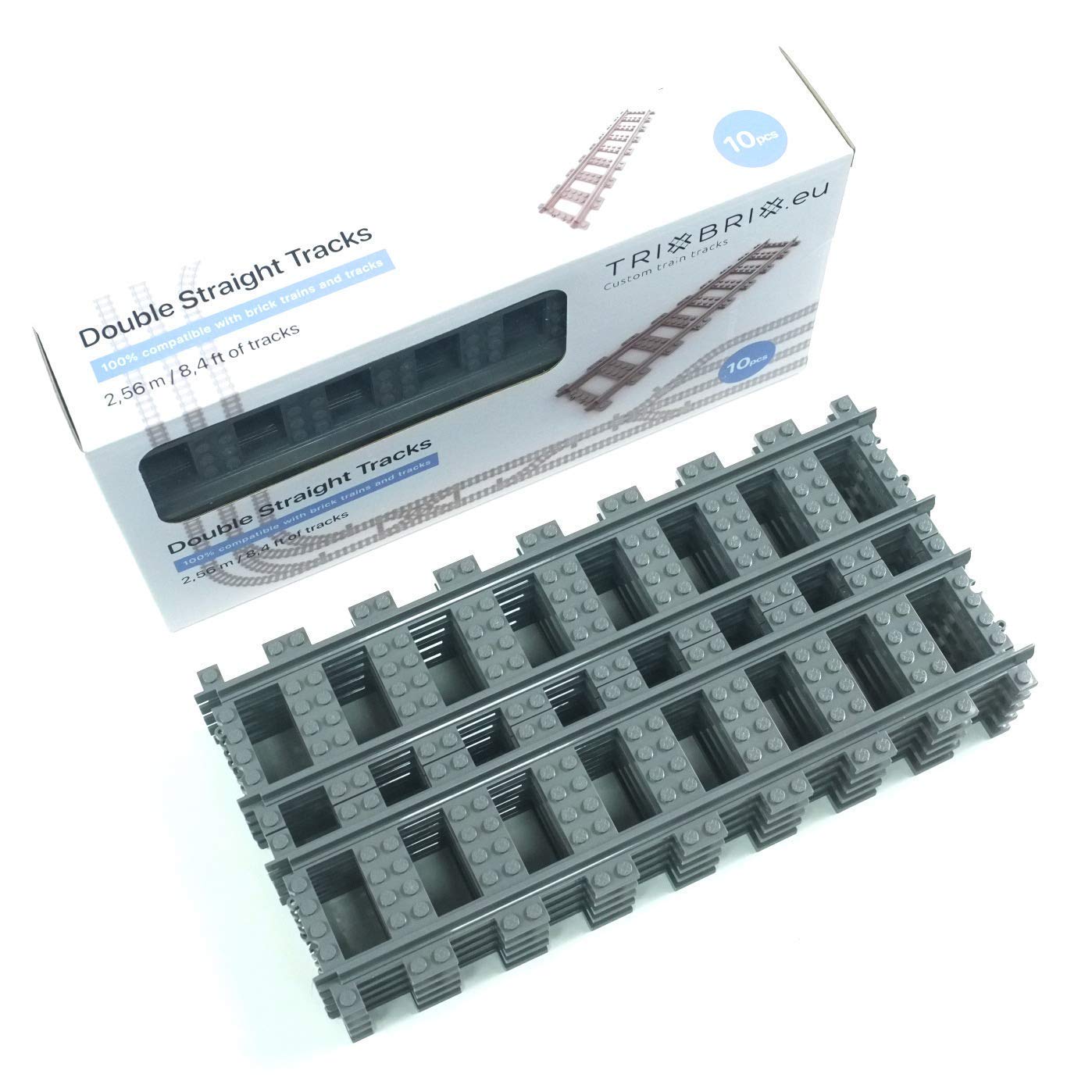 Double Straight Tracks Box, Pack of 10 Compatible with Lego City Train Sets 60197 60198 10277 60205 60238