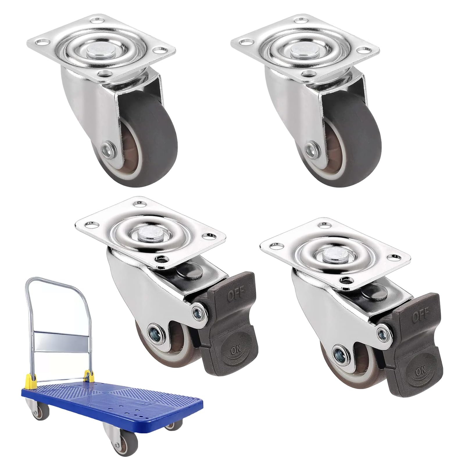 Set of 4 Swivel Castors with Brake, Lightweight Furniture Castors, Heavy Duty Castors, Furniture Castors, Transport Castors with Brake, Rotating Castors, for Trolleys and Furniture, Can Carry 50 kg