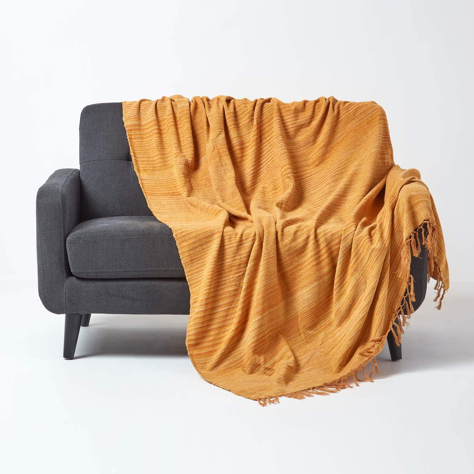 HOMESCAPES Bed Sofa Throw Cotton Chenille Tie and Dye Rust 150 x 200 cm or 60 x 79 inches