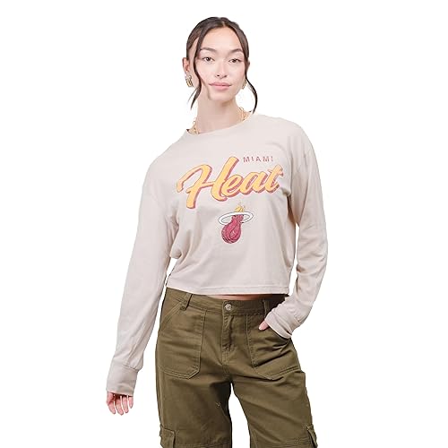 Ultra Game Women's NBA Super Soft Crop Top Pullover Sweatshirt, Miami Heat, Sand, X-Large