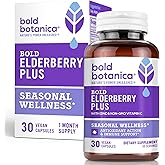 Bold Botanica Elderberry Plus – 65x Concentrated Black Elderberry Capsules with Vitamin C and Zinc for Adults for Daily Immune Support Supplement & Seasonal Wellness, Non-GMO – 30 Vegan Capsules