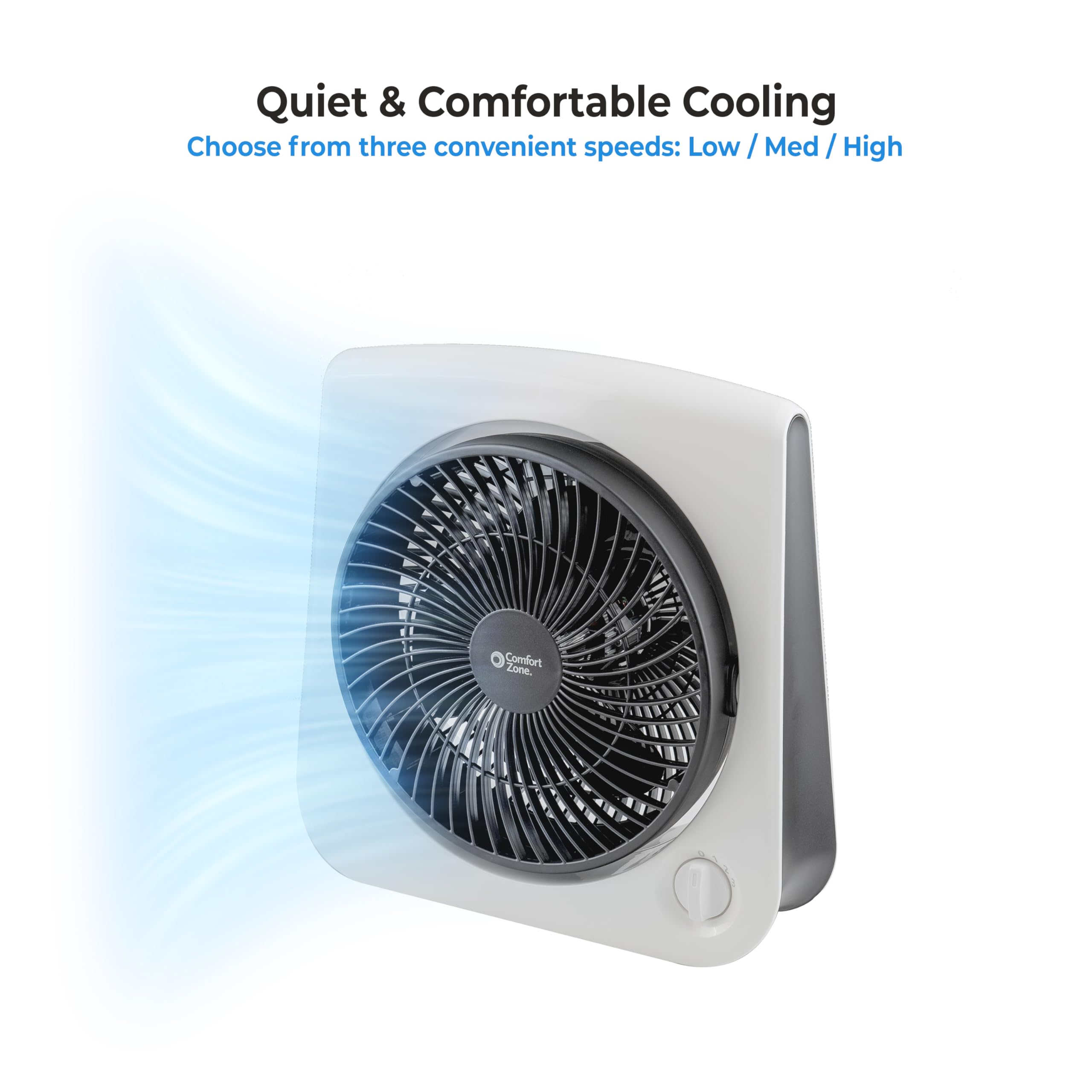Comfort Zone Turbo Table Desk Fan with 180-Degree Adjustable Head, 10 inch, 3 Speed, Adjustable Tilt, Ideal for Home, Bedroom & Office, CZ111WT