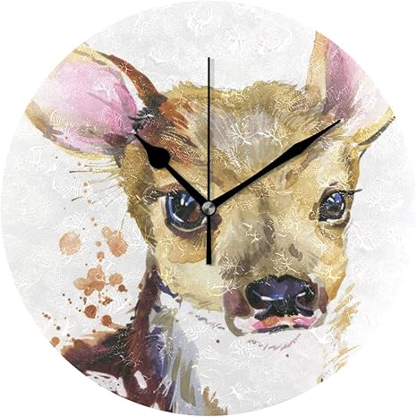 Amazon Co Jp Gukisala 壁時計 油絵っぽいの質感があり掛け時計 かわいい子鹿のイラスト森の動物 ナチュラル オシャレな インテリア お部屋 寝室 に 飾り 母の日 記念日 引っ越し プレゼント ホーム キッチン