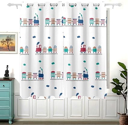 Funny Train Rideaux Pour Chambre D Enfant Rideaux Occultants A œillets Pour Chambre De Creche Fenetre Courte Pour Decoration De La Maison 137 X 139 Cm 2 Panneaux Amazon Fr Bebes Puericulture