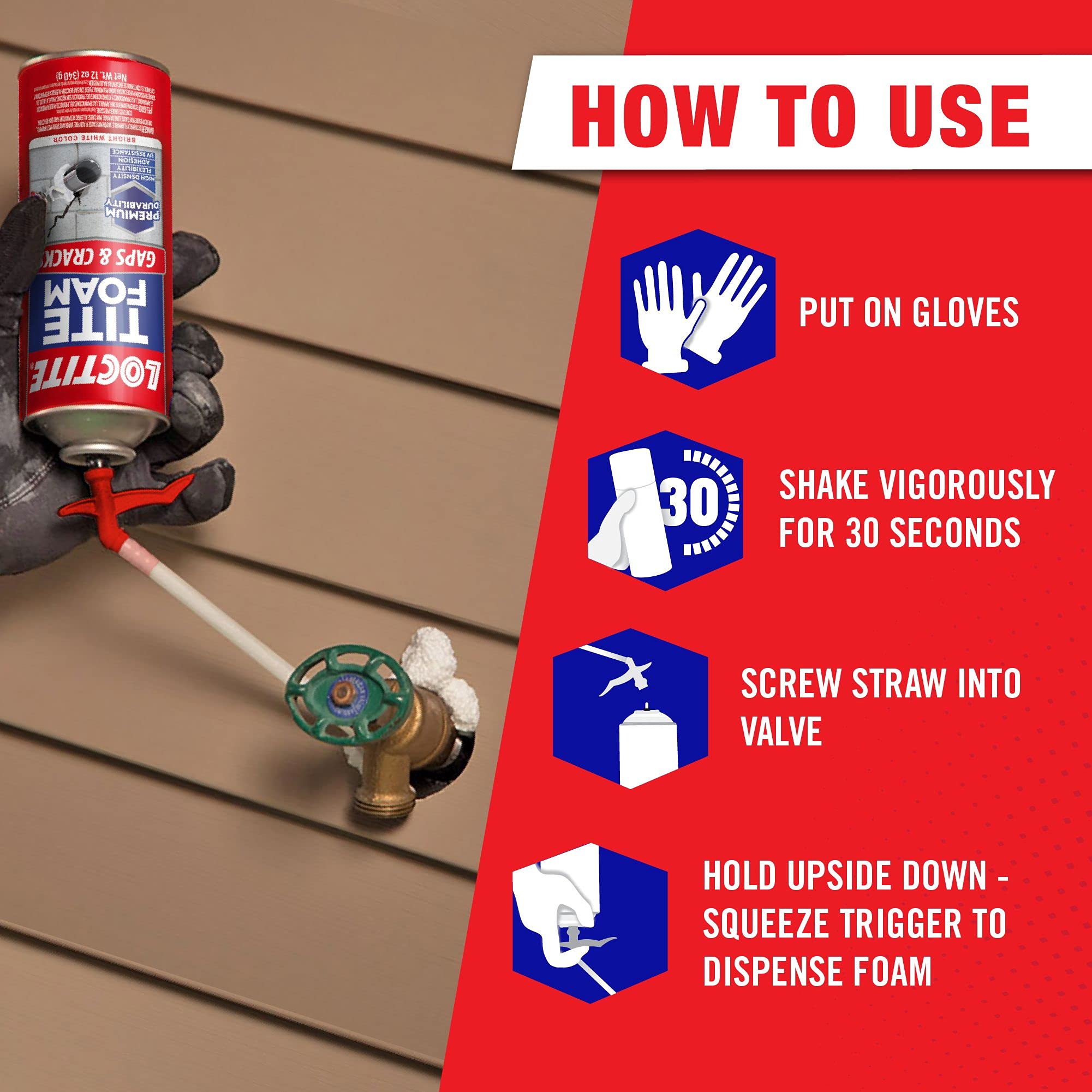 Loctite Tite Foam Gaps & Cracks Spray Foam Sealant, 12 fl oz Can, 1 Pack - Polyurethane Expanding Insulation