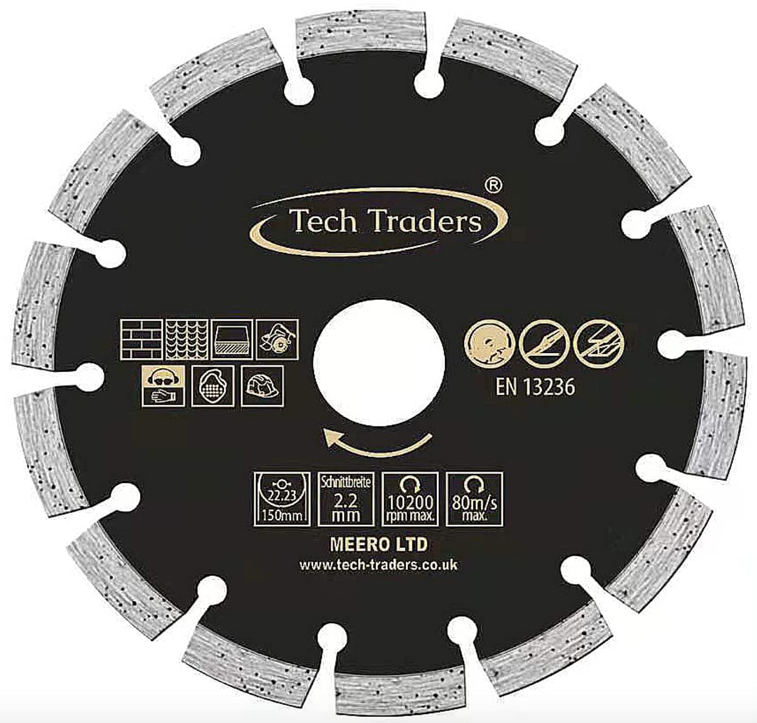 Tech Traders Diamond Cutting Disc 150mm 6" x 22.2 mm, Saw Blade for Universal use Angle Grinder, Diamond Cutting Blade for Concrete, Stone, Brick