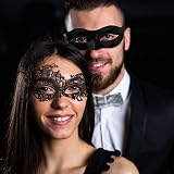 BOZILY Couple Masquerade Ball Masks Black Lace Venetian Party Mardi Gras view 6