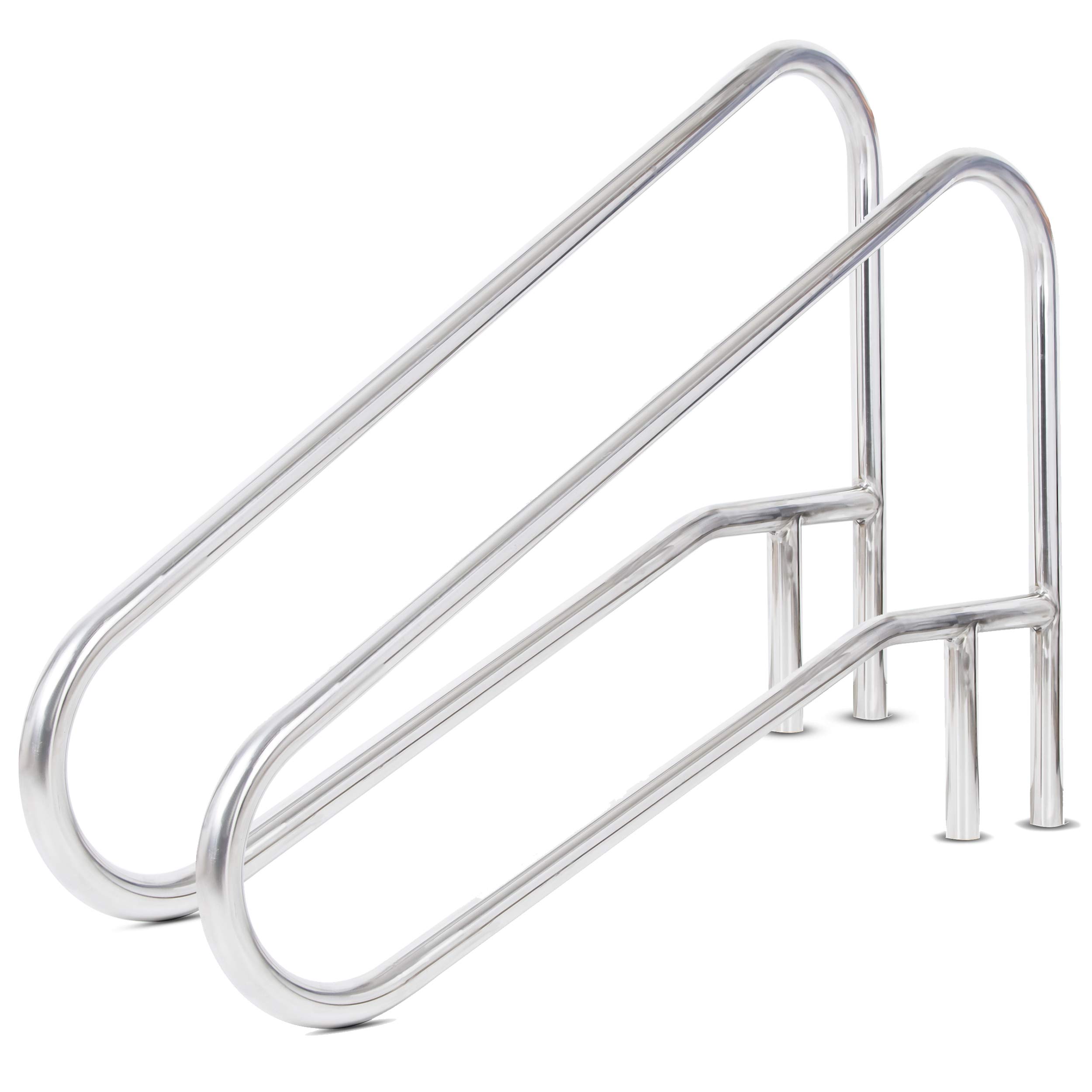 Photo 1 of ECOTRIC 49-3/8"X35-3/8 Pool Handrail Deck Mounted Swimming Pool Step/Stair Rail 304 Stainless Steel Cross Brace 2 Packages