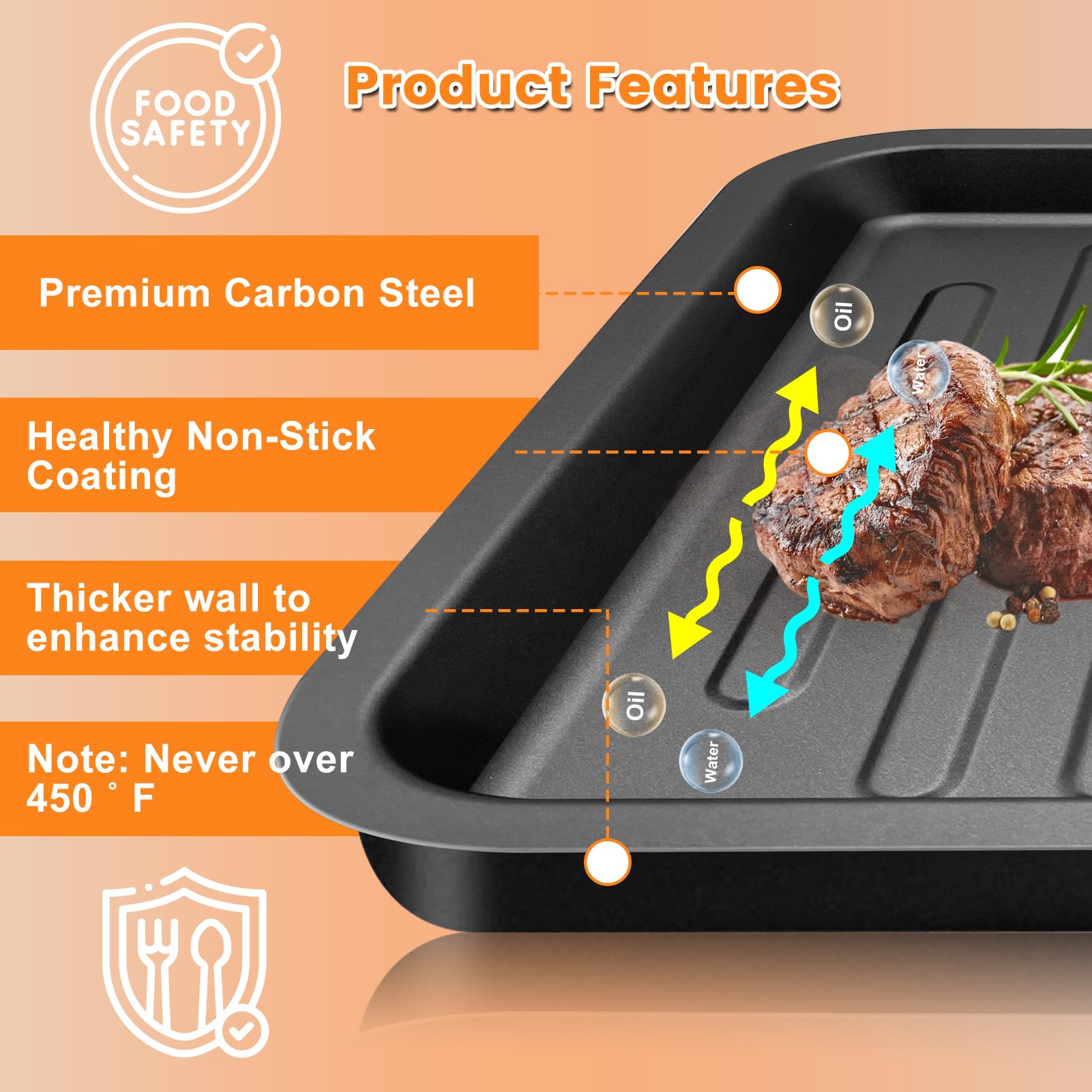 Air Fryer Toaster Oven Accessories for COSORI 12 in 1 C130 CS130 CO130 Convection Oven, 14’’*12’’ Non-Stick Rectangle Air Fryer Rack Replacement Parts Grill Pan Grill Plate Crisper Plate Tray
