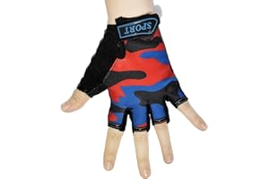 PLUSMORE 2PCs Kids Fingerless Cycling Gloves Boys Girls Bike Sport Mittens 4 5 6 7 8 9 Years Old Camo Short Gloves Children