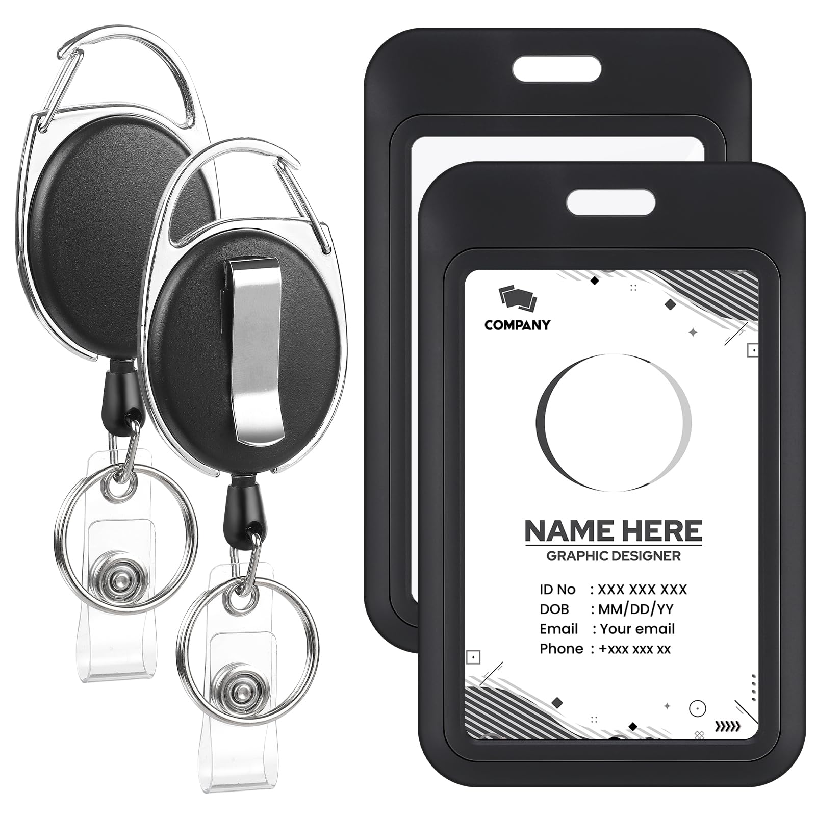 Photo 1 of 2 Pack Badge Holder Retractable Clip Heavy Duty Reels with Vertical Sliding ID Badge Holder Black Hard Plastic for Women Nurse Teacher Student
