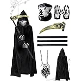 ABONDEVER Halloween Grim Reaper Costumes for Boys Adults Black Hooded Cloak Scythe Skull Mask Skeleton Gloves