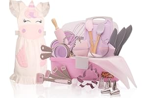 Baker Buddy Unicorn Kids Real Baking Set with Storage case, Real Working Utensils, Cookie Cutters, and Baking Supplies, Beautiful Unicorn Apron for Kids.