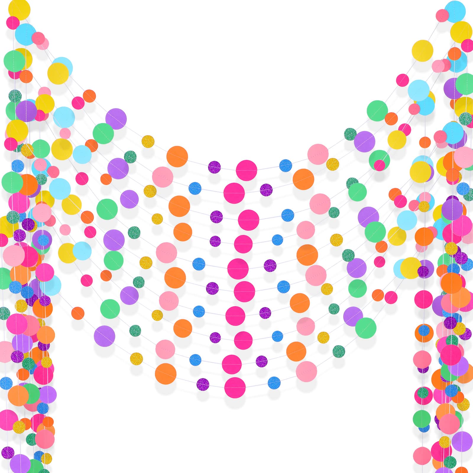 Paper Round Garland Hanging Rainbow Dots Confetti Garland Colorful Circle Streamers Candy Decoration Sprinkles Party Backdrop for Birthday Party Christmas Wedding Candyland Supplies (10 Pieces)