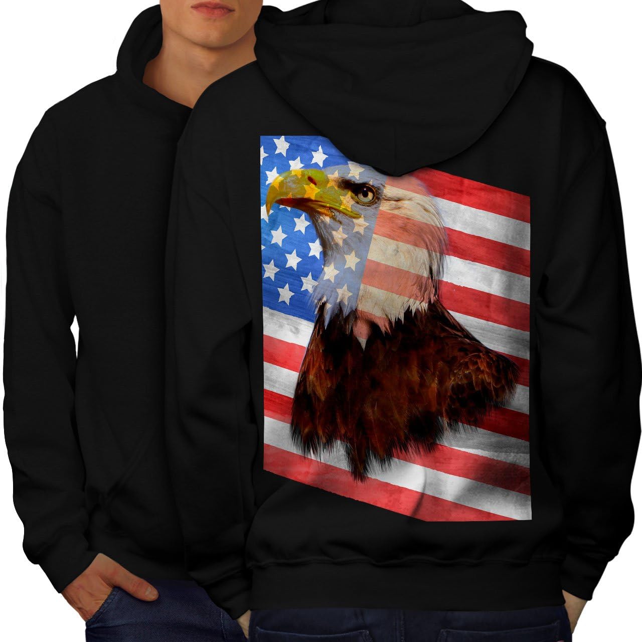 Amazon.com: wellcoda Freedom Flag Eagle USA Mens Hoodie, USA Printed on The Jumpers Back: Clothing
