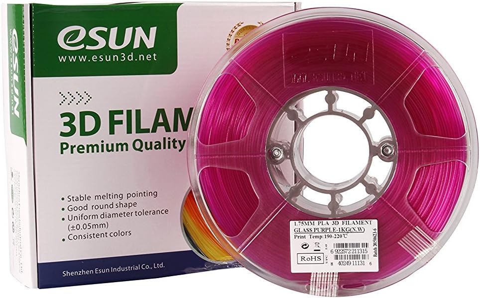 eSUN 3mm Glass Purple PLA 3D Printer Filament 1kg Spool (2.2lbs), Glass Purple