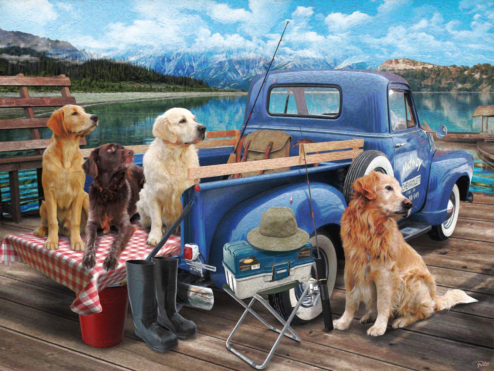 Vermont Christmas Company Dogs Gone Fishing Jigsaw Puzzle - 550 Piece Dog Puzzle for Adults & Families - Cute Puzzles of Dogs with Durable, Fully Interlocking & Randomly Shaped Pieces (24