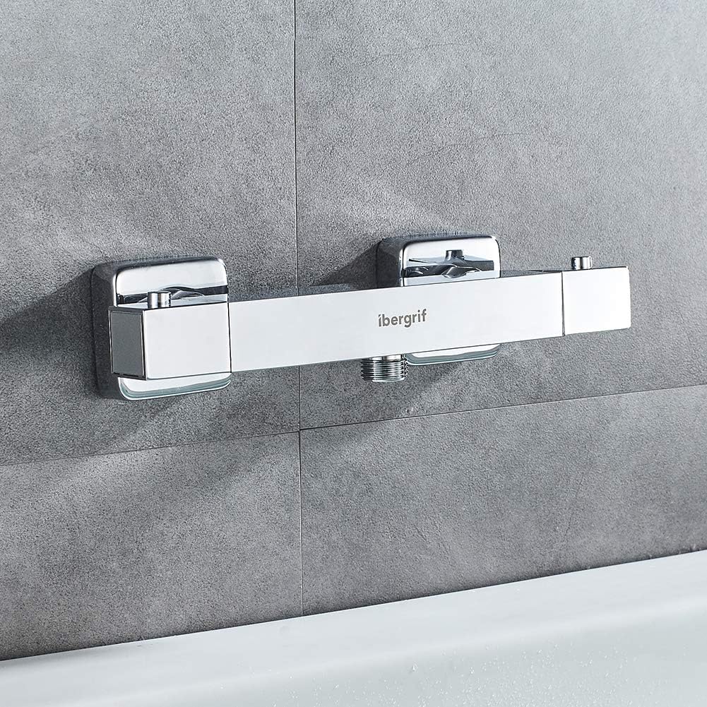 Ibergrif - Square Thermostat for Shower Mixer Tap with 38 Safety Key, Chrome - Image 4