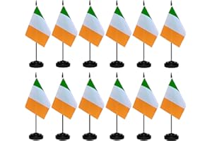 TIBIJOY Ireland Flags Irish Desk Flag Set Small Mini Ireland Table Office Flag with 13" Black Pole, Black Base and Spear Top,Miniature Irish Deluxe Desktop Flag, Home Decoration, Office Decoration, Festival Celebrations(12 Pack )