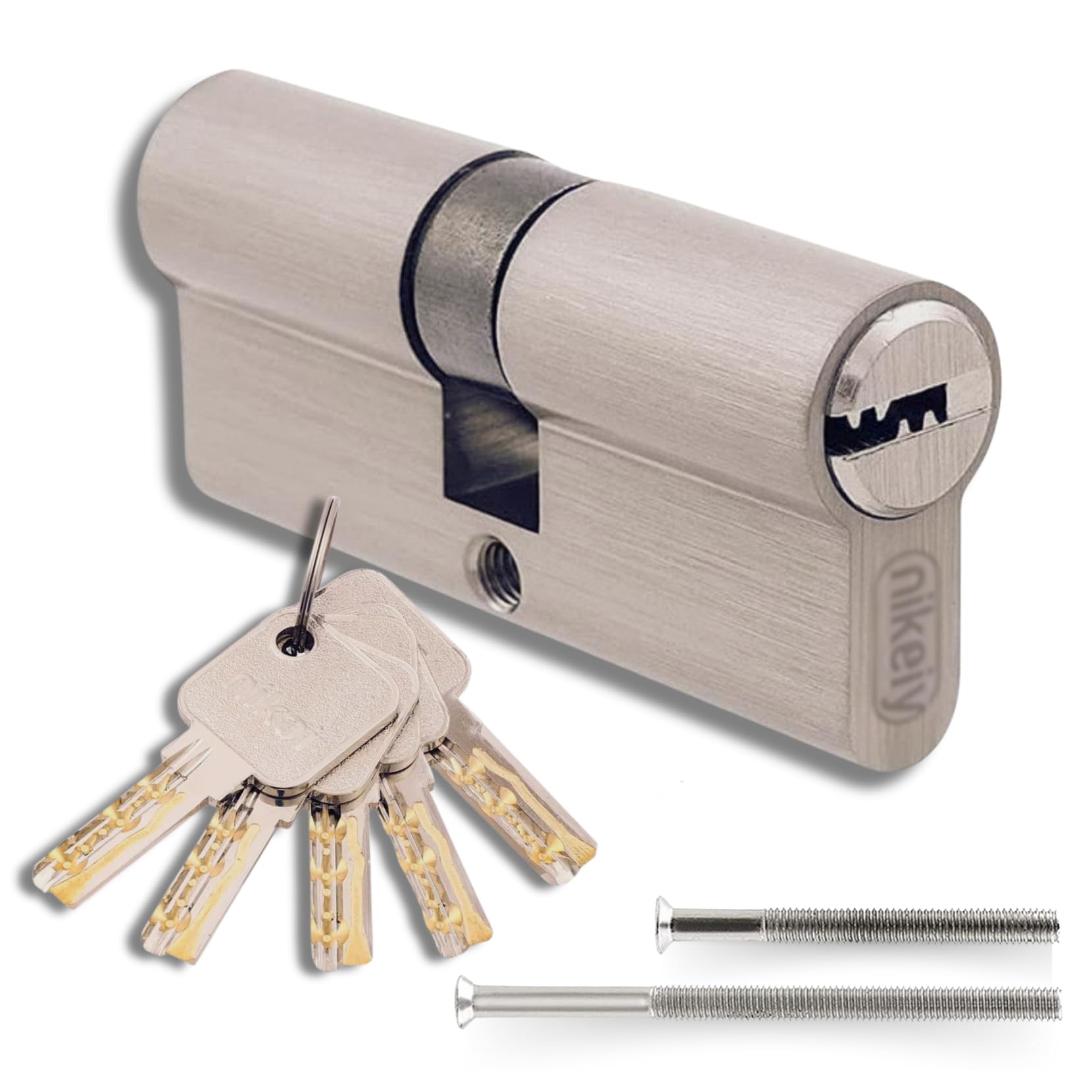 45/45mm Brass Profile Cylinder with 5 Keys Included, Solid Lock Cylinder Including 2 Screws, Easy Installation, Lock for Doors and Garages, Length 90mm