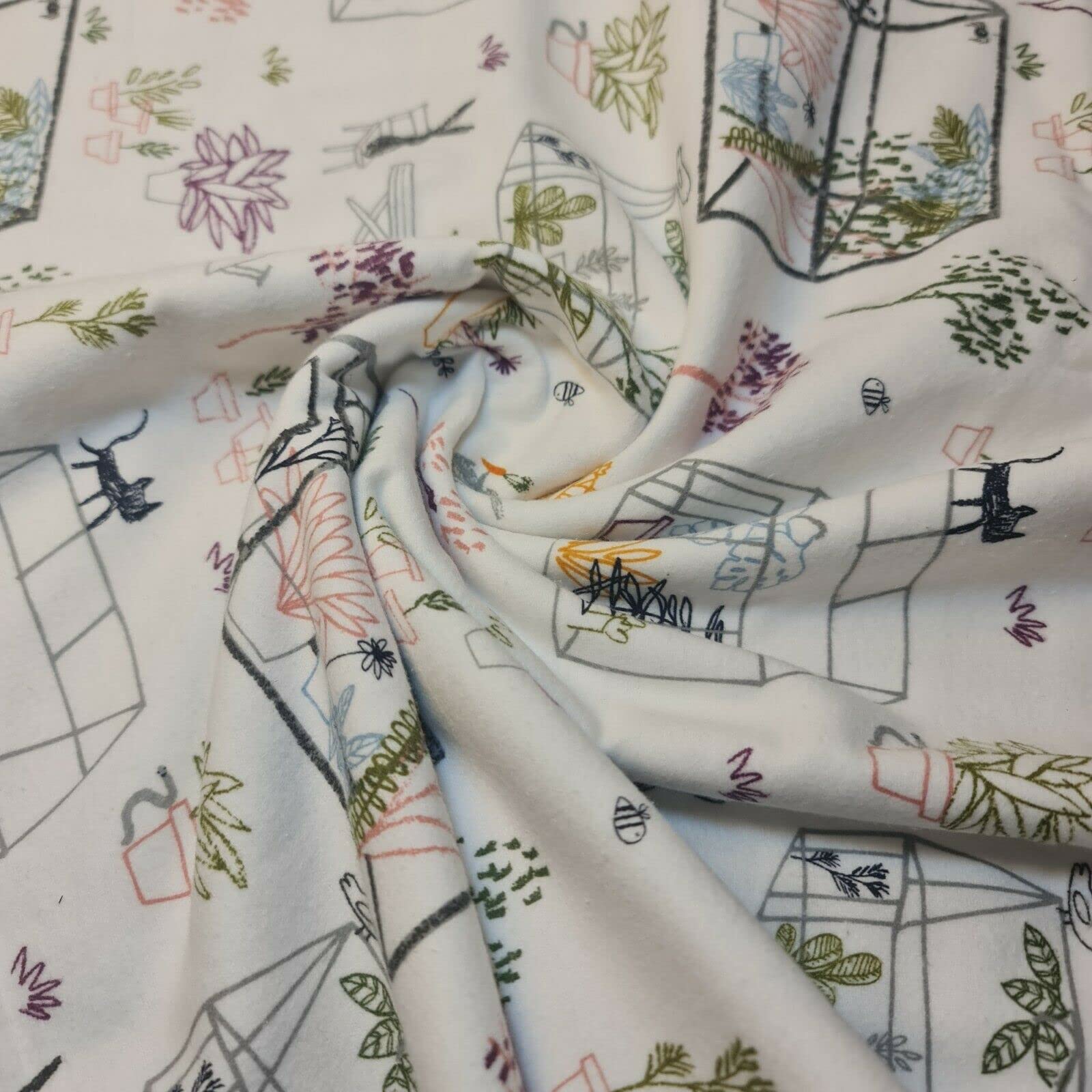 100% Brushed Cotton Flannel Fabric Tartan Winceyette Craft Dress Material 44'' - 112 cm Wide Sold As 1 Meter Pre - Cut Lengths (Greenhouse Garden), (IN04)