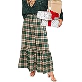 CUPSHE Womens Maxi Skirts Tartan Ruffled Skirt Plaid Holiday Christmas High-Rise Waist Xmas Long Skirt