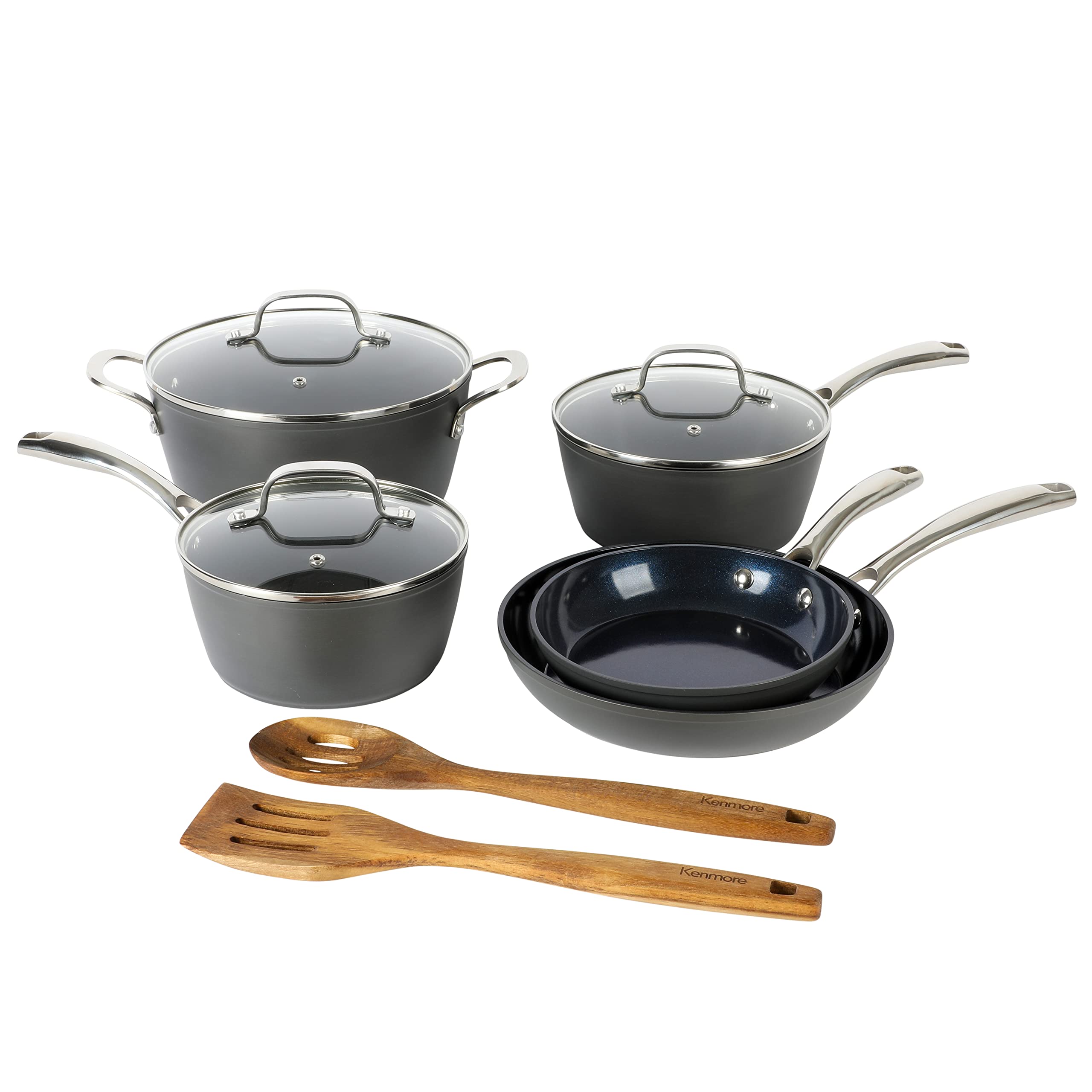 Kenmore Elite Cyrus 10 Piece Forged Aluminum Diamond Infused Ceramic Interior Cookware Set W/Kitchen Tools, Induction Base, & Cast Handles Image