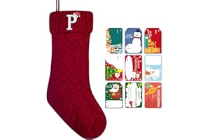 ZGCYSMHT Christmas Stockings Personalized Custom Initials 18 Inches Knitted Christmas Stockings with Letter Fireplace Hanging Monogram Xmas Stockings for Kids,Family Holiday Party Decoration（Red P）