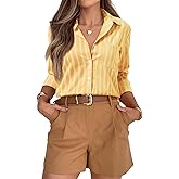 siliteelon Striped Button Down Shirts for Women Dress Shirts Long Sleeve Casual Collared Office Work Shirt with Pocket