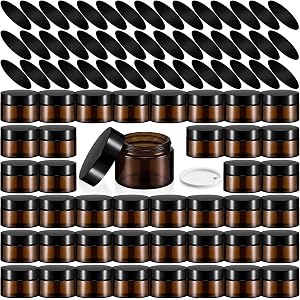 Waltool 60Pcs Amber Glass Jars Bulk Set with Inner Liners & Screw Lids, Cosmetic Refillable Containers Travel Sample Vial wit
