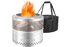 HOOYEAH Smokeless Fire Pit,Stainless Steel Wood Burning Fireplaces with Removable Ash Pan Portable Storage Bag for Camping Bonfire Backyard Garden (20 Inch)