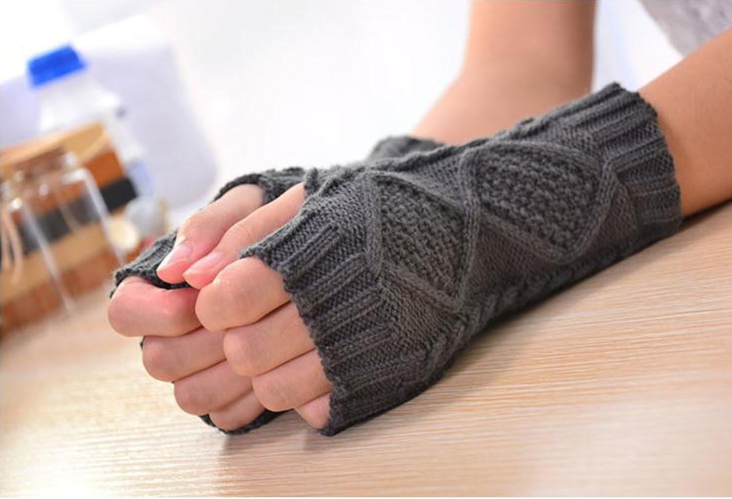 2 Pair Women's Hand Crochet Winter Warm Fingerless Arm Warmers Gloves 2 Pair(Black+DarkGray) at  Women’s Clothing store