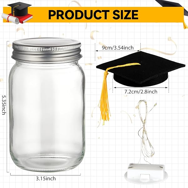 8 PACK 2026 GRADUATION CENTERPIECES FOR TABLES MASON JAR CENTERPIECES WITH LED LIGHTS GRADUATION PARTY DECORATIONS SET WITH CAPS AND STICKERS FOR HIGH SCHOOL COLLEGE CONGRATS GRAD DECOR SUPPLIES