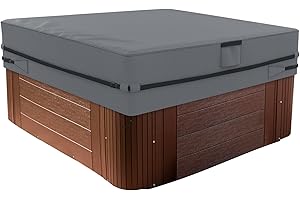 AKEfit Square Hot Tub Cover, Heavy Duty 600D Oxford SPA Covers for Hot Tub, UV Protection & Windproof, Waterproof Hot Tub Cover Protector Fits 90''x 90'', Grey