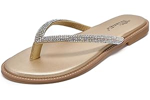 NianEr Womens Microfiber Leather Comfort Foam Rhinestone Glitter Sparkly Dress Flip Flop Sandals Summer Cute Flat Slides