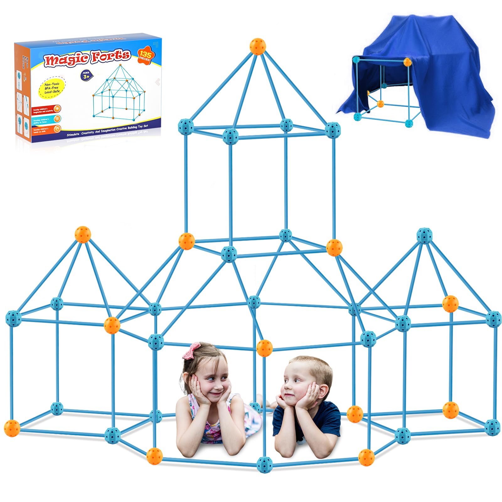 Photo 1 of Fort Building Kit for Kids - 135 Pieces Play Fort Construction STEM Building Toys Indoor/Outdoor for Boys & Girls Ages 5+, Kids Fort Building Set - Create Tents, Castles, Tunnels, Rockets & More