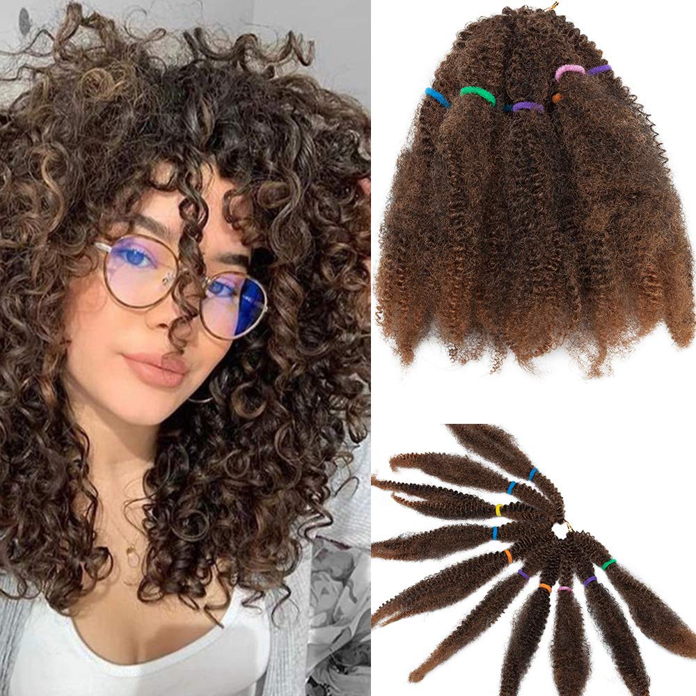 3 Packs Afro Kinky Bulk Hair Braiding Kinky Curly Crochet Braids Synthetic Hair Extensions For Braiding Afro Twist Hairpiece 11 Inch, Black & Light Auburn