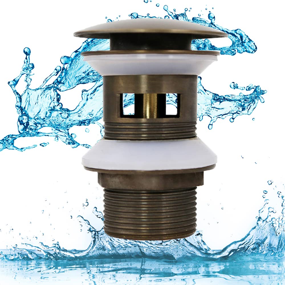 LWZko Basin Sink Drain, Copper Bronze Style B, Pop Up, Slotted, Prevents Overfilling, Easy Clean, Easy Install, For Kitchen & Bathroom, 1 ¼” Installation
