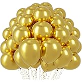 Voircoloria 110pcs Metallic Gold Balloons 12inch Chrome Gold Latex Party Balloons for Graduation, Wedding, Birthday, New Year, Baby Shower, Anniversary Party Decorations