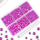 Briskbloom 3600PCS Half Pearls for Crafts, Hot Pink/Rose Flatback for Tumblers Nails. Mixed Sizes 2mm 3mm 4mm 5mm 6mm 8mm Round Half for Crocs Shoes Wedding, Imitation Loose Gems