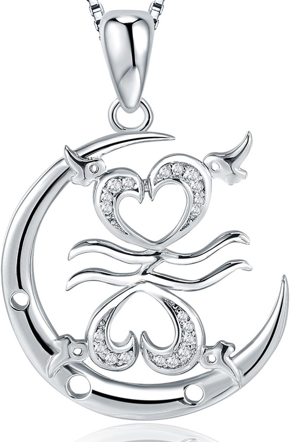 Moon Horoscope Signs of Zodiac Pendant Necklace with Cubic Zirconia, Fashion Constellation Jewelry, 18"