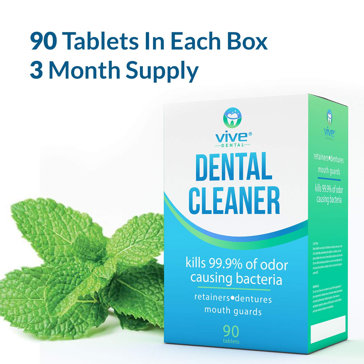 Vive Dental Retainer & Denture Cleaner Tablets (90 Ct) - For Mouthguard, Night Guard, Removable Partial or Full False Teeth - Overnight, Antibacterial Cleanse - Cleaning Removes Stains, Plaque, Odor : Beauty