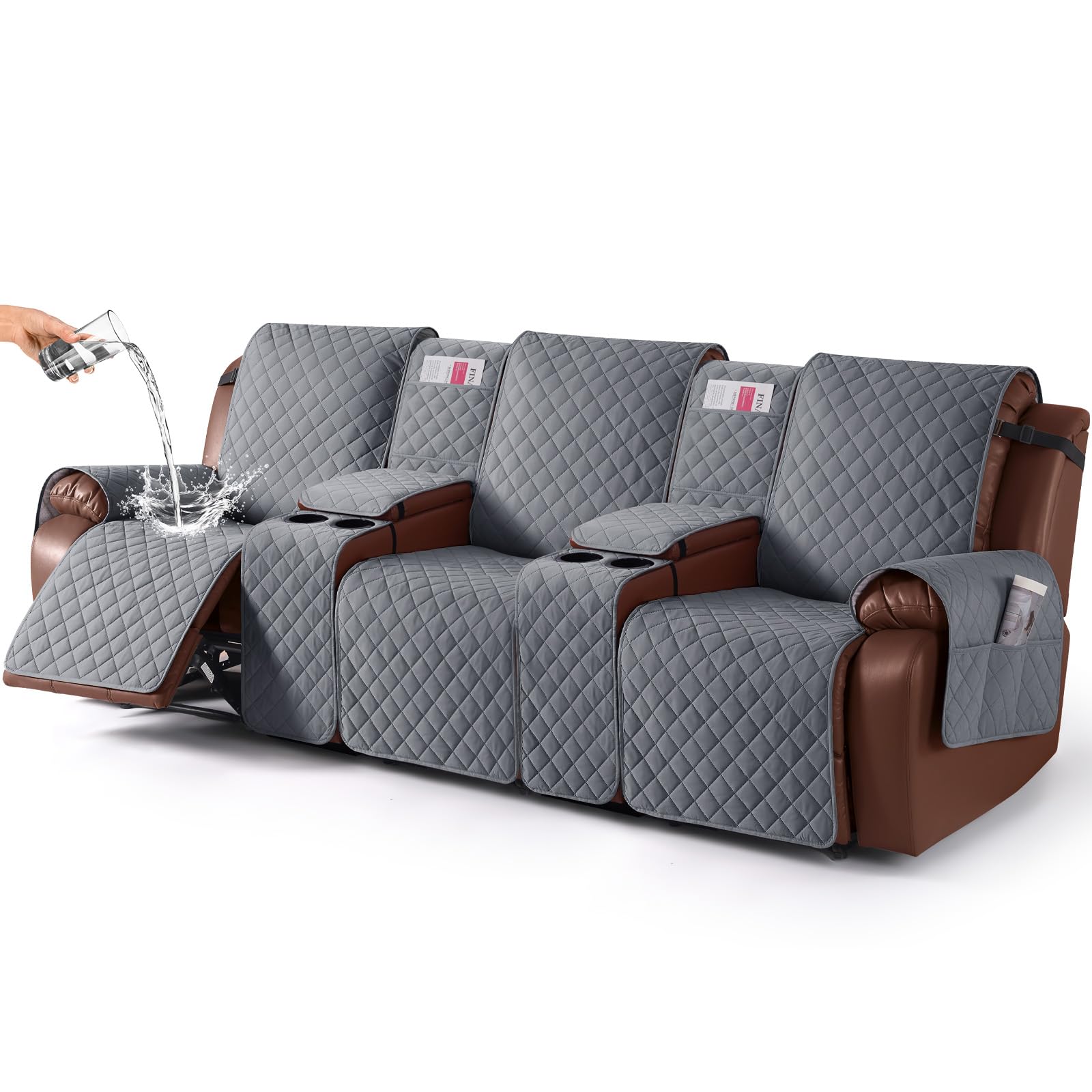 Photo 1 of KinCam 100% Waterproof Recliner Sofa Cover with Console, Non-Slip Reclining Couch Covers for 3 Seat, Recliner Sofa Cover Furniture Protector with Elastic Straps for Kids, Pets, Dark Gray