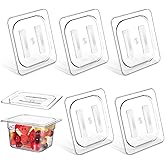 6 Pcs Polycarbonate Food Pan Lids with Handle, 1/6 1/2 Full Size Clear Hotel Pan Lid Plastic Hotel lids Cover for Restaurant Food Container and Storage(1/6 Size 6.9 x 6.3 Inch)
