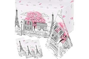 Dydamud Paris Themed Party Tablecloth, 3Pcs Plastic Table Cloth Disposable Table Cover Pink Tablecloths for Birthday Party Decorations