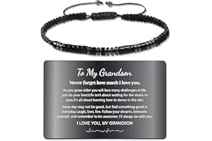 To My Grandson Bracelet，I Love You Morse Code Bracelet with Engraved Wallet Card Gifts for Men Boys, Handmade Mens Beaded Obs