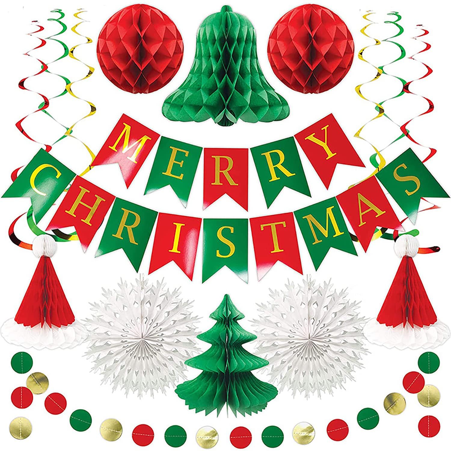 Premium Reusable Ceiling Hanging Decorations - 16 PCS Large Paper Christmas Decorations, Perfect for Hanging or Table Decoration