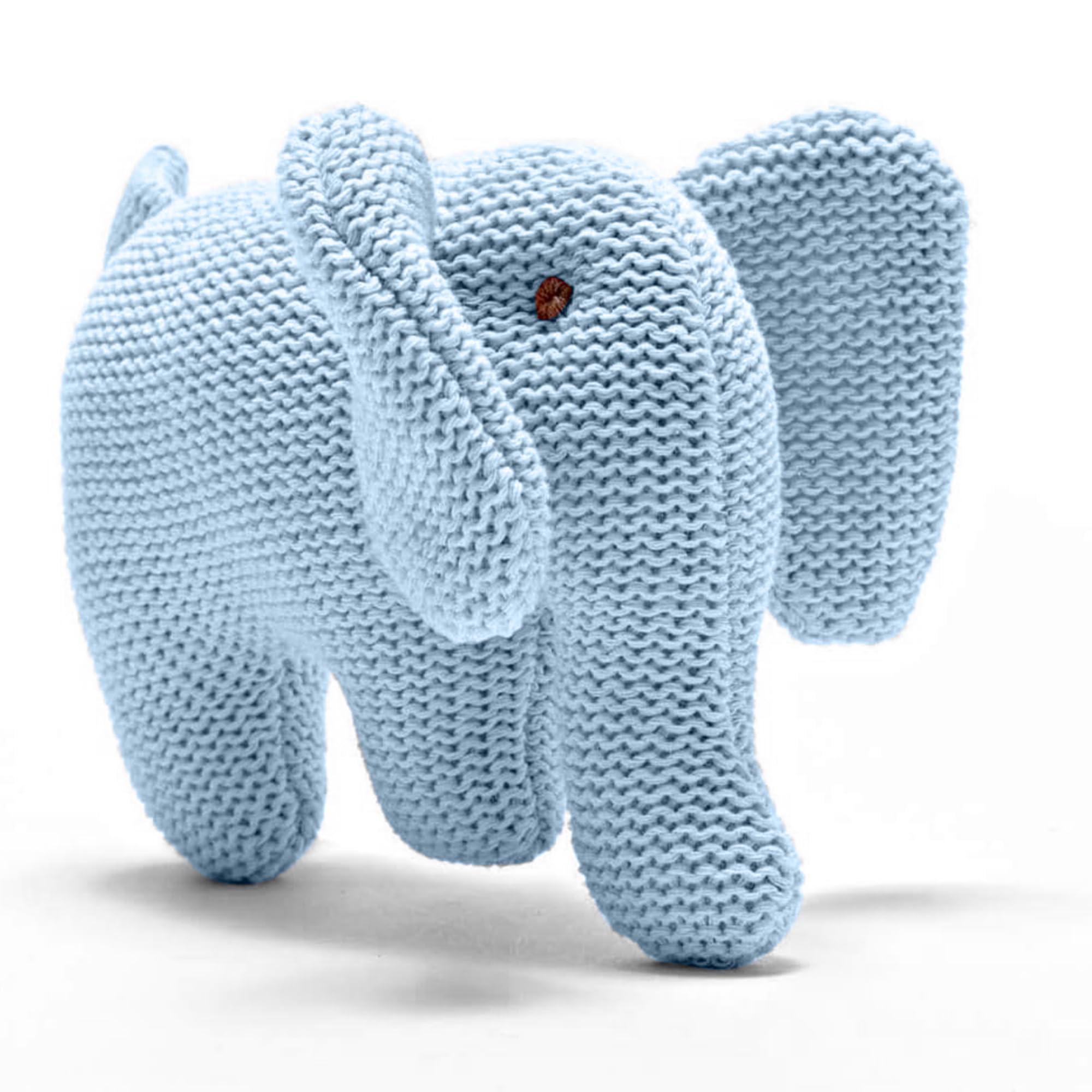 Best Years | Knitted Organic Cotton Blue Elephant Baby Rattle | Newborn Toys | Baby Safe from Birth | Machine Washable | 8cm x 12cm | Ethically Sourced