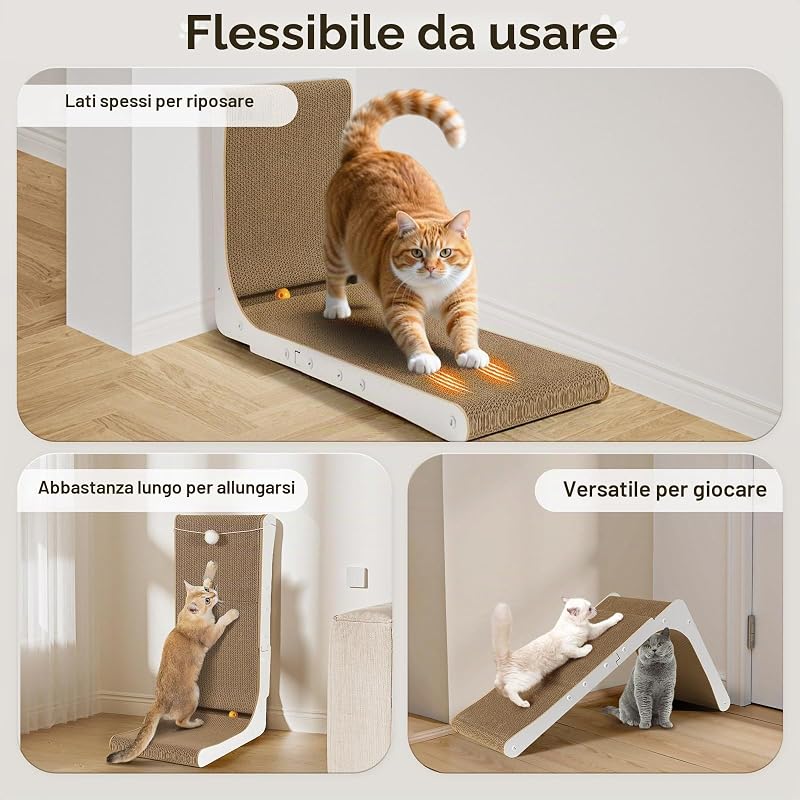 Tiragraffi alto 68 cm a forma di L con palla, cartone verticale antigraffio per gatti, resistente, giocattolo per la protezione di mobili e divani, grande