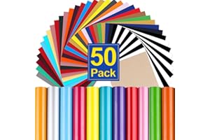 FURWEY Heat Transfer Vinyl HTV Bundle 10"x12" - 50 Pack Assorted Colors HTV Vinyl, Iron On Vinyl for Cricut & Silhouette Came